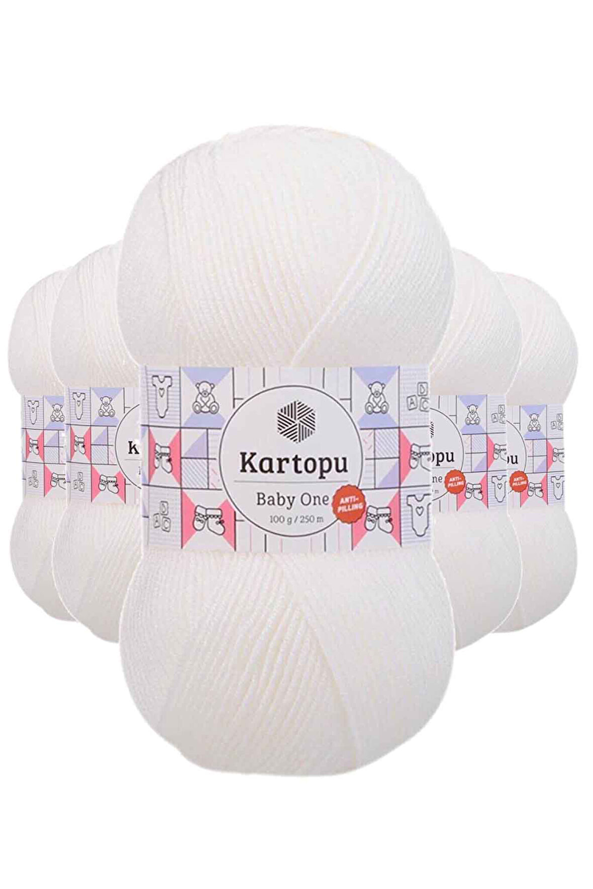 5 Adet Tüylenmeyen El Örgü İpi Yünü Kar Beyaz K010