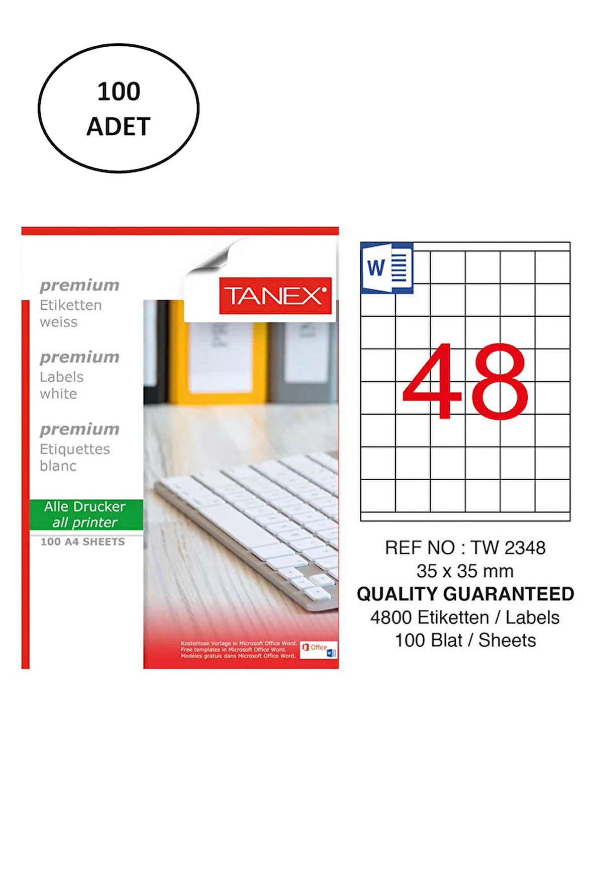 TW-2348 35x35mm 100 Adet Lazer Etiketi