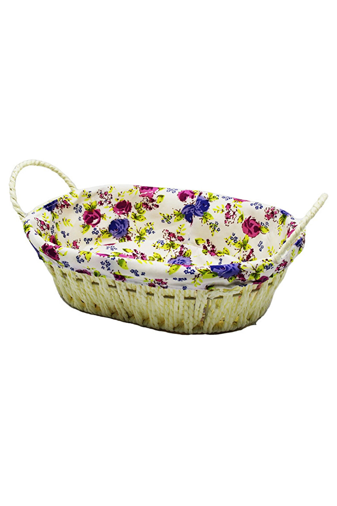 Renkli Bezli Oval Hasır Ekmek Sepeti -8821