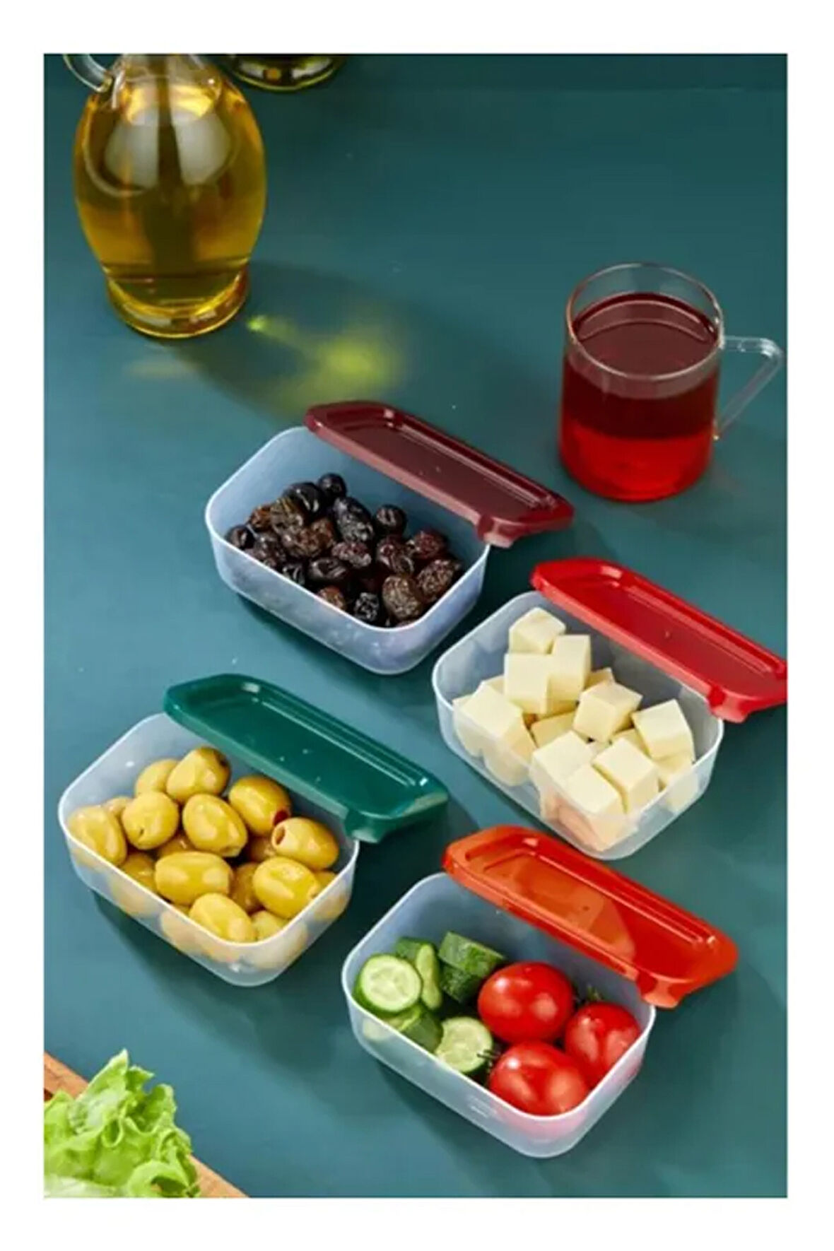 4'lü Kapaklı Saklama Kabı Çerezlik Kahvaltılık Piknik Kabı -HS-017