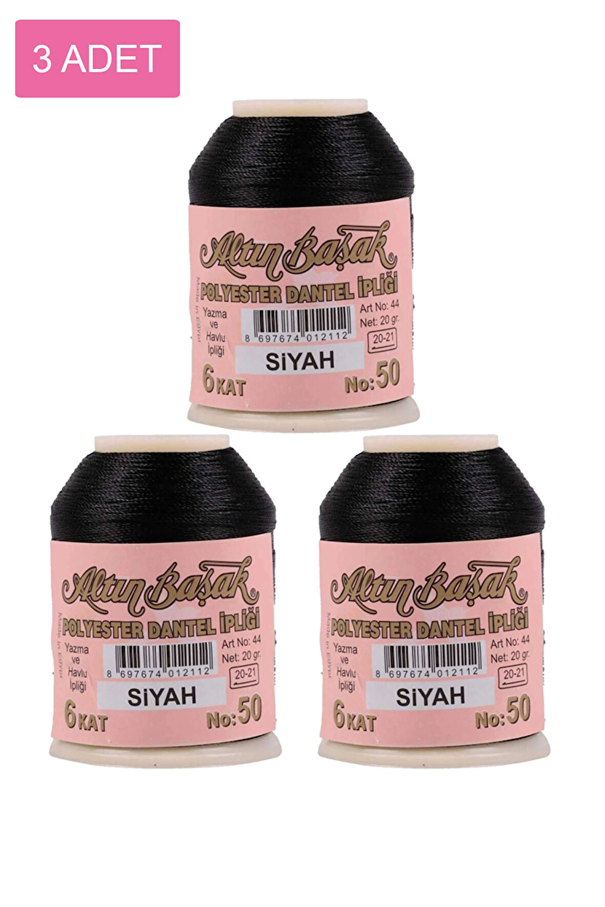 3 Adet Altınbaşak Oya ve Dantel İpi 20 gr -  - No: SİYAH