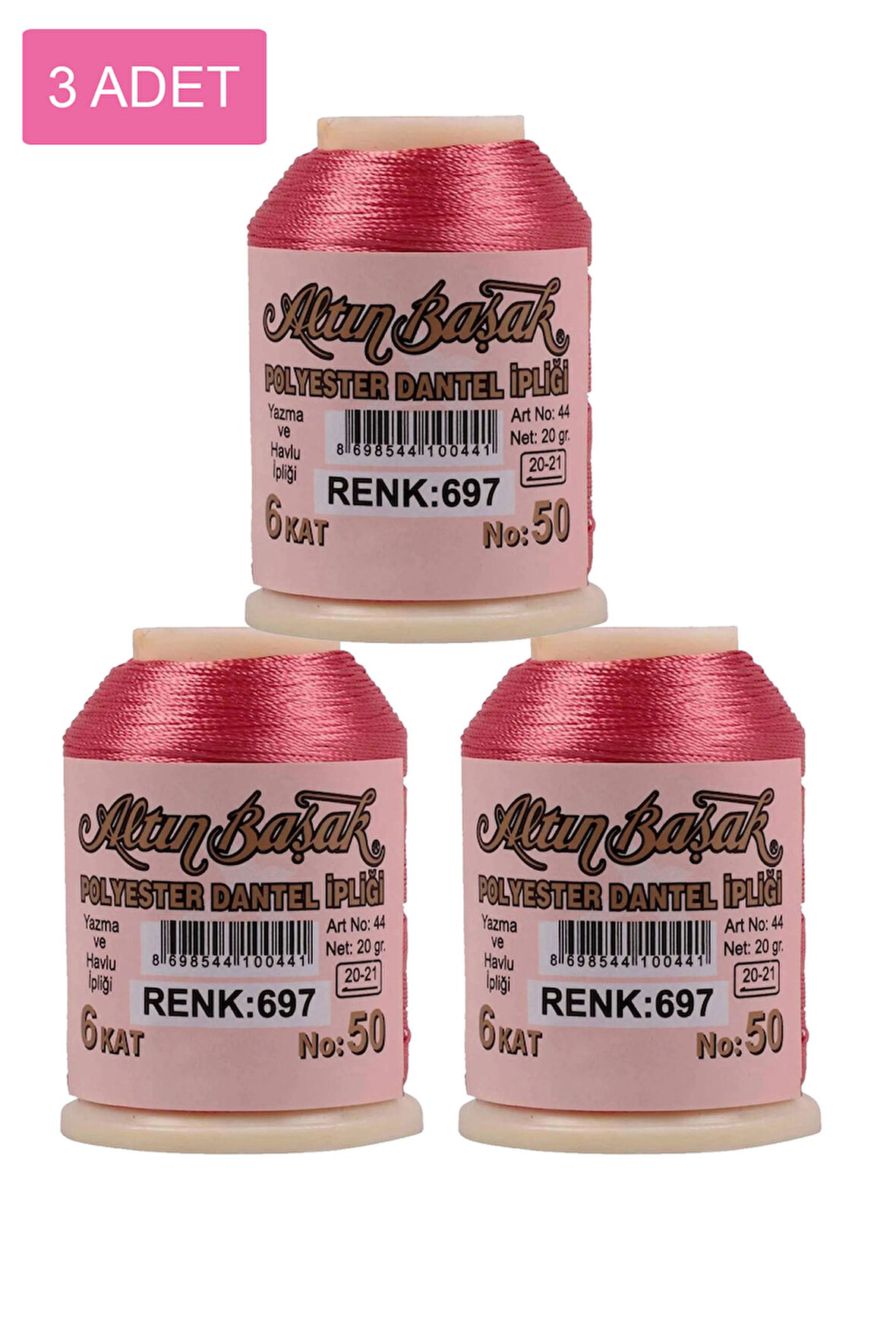 3 Adet Altınbaşak Oya ve Dantel İpi 20 gr -  - No: 697
