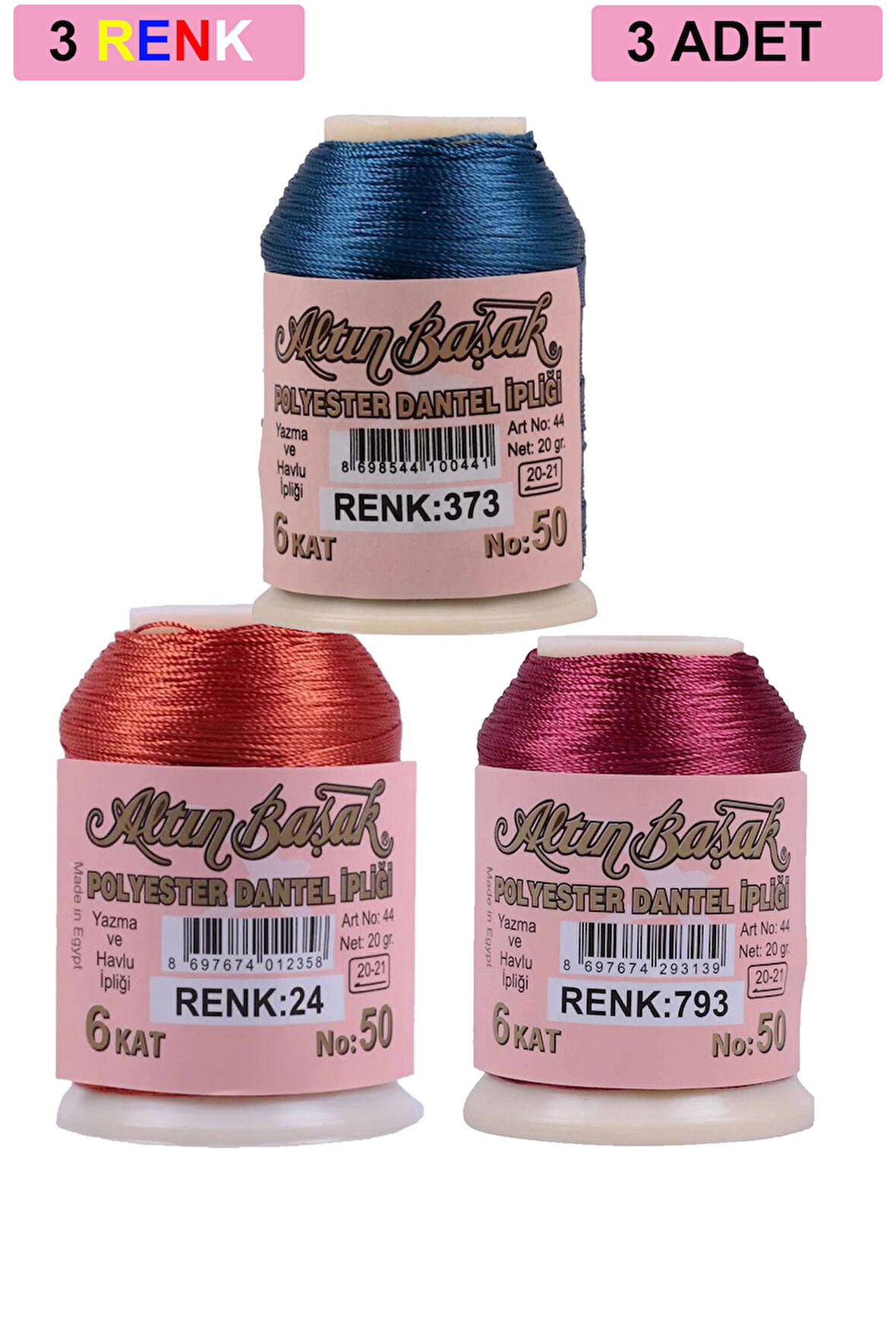 3 Adet Altınbaşak Oya ve Dantel İpi 20 gr -  - No: 024 - 793 - 373