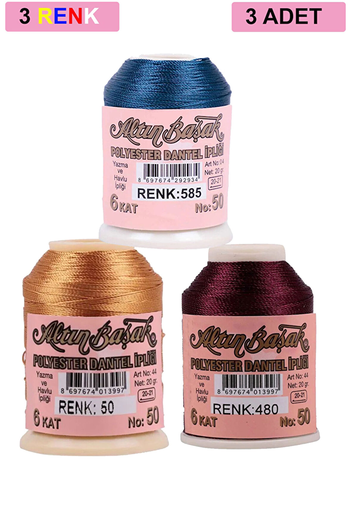 3 Adet Altınbaşak Oya ve Dantel İpi 20 gr -  - No: 050 - 480 - 585