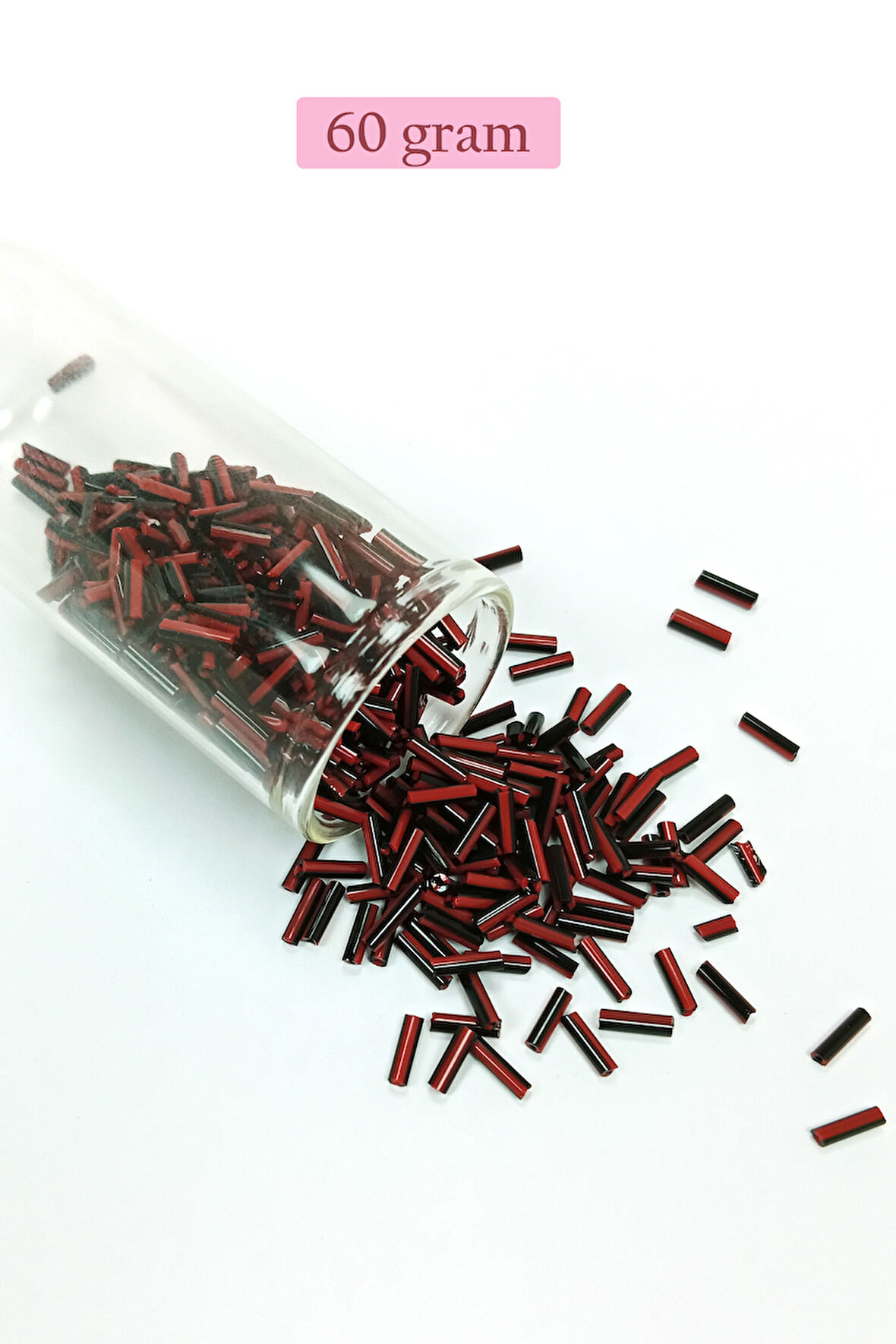 Uzun Boru Kesme Boncuk Çap 2mm Uzunluk 10 mm - 60 Gram - Kırmızı Siyah - BNC291