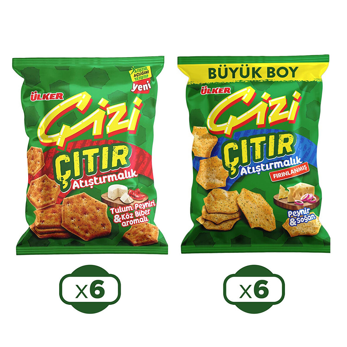 Ülker Çizi Çıtır Atıştırmalık 80 gr Tulum Peyniri & Köz Biber / Peynir&Soğan 12 li Karma Paket