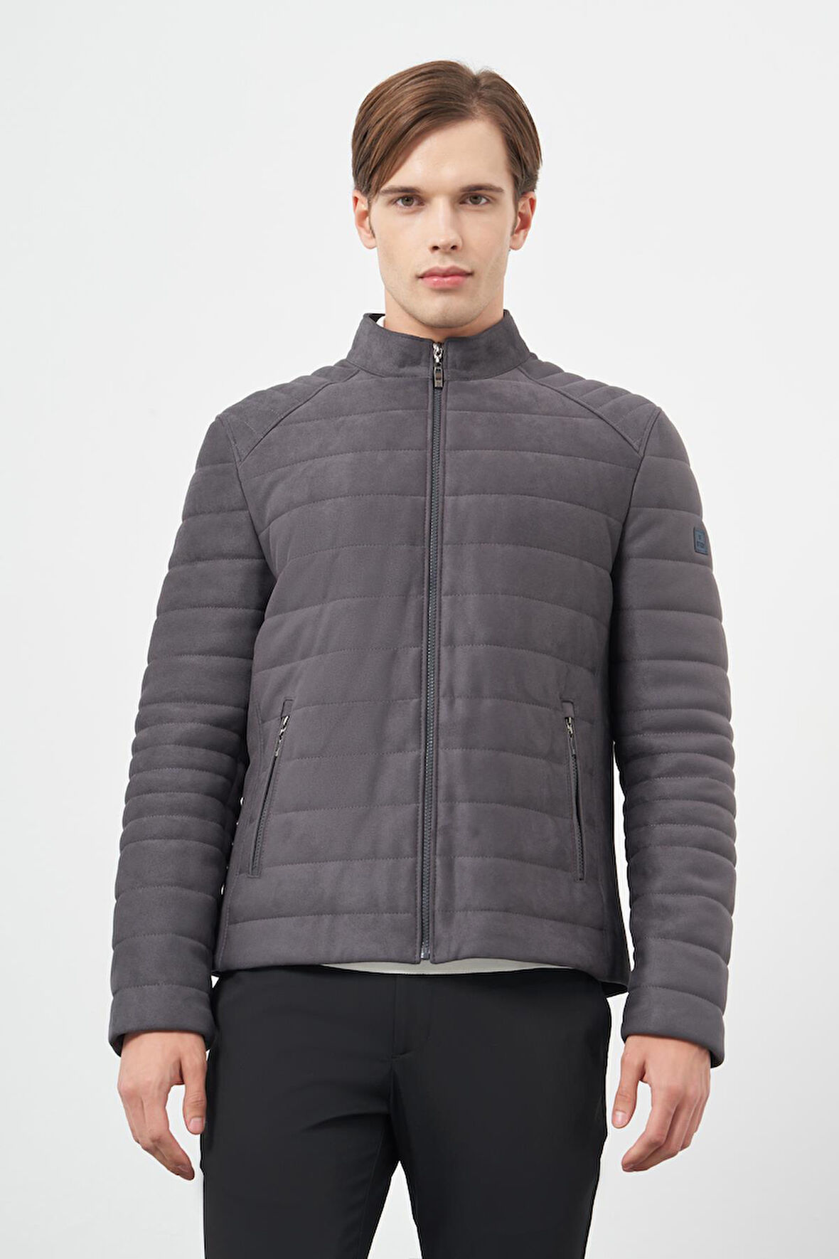 Antrasit Süet Suni Deri Hakim Yaka Düz Yırtmaçsız Tam Astar Slim Fit Casual Deri Mont 1038245150