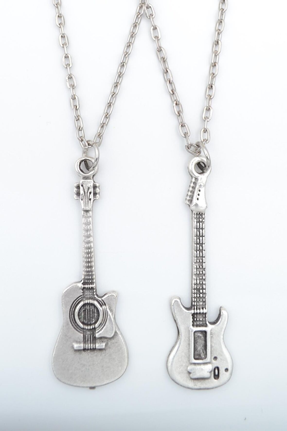 2'li Elektro Gitar - Akustik Gitar Erkek Kadın Kolye Seti 925 Ayar Gümüş Kaplama