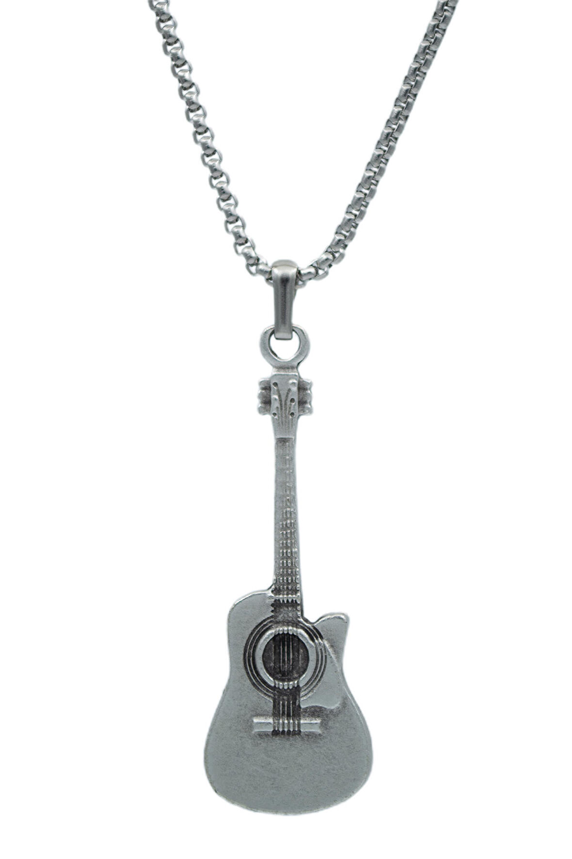 Gitar Örme Zincir Kolye - Gümüş Kaplama - Erkek Kadın Kolye - No:1293