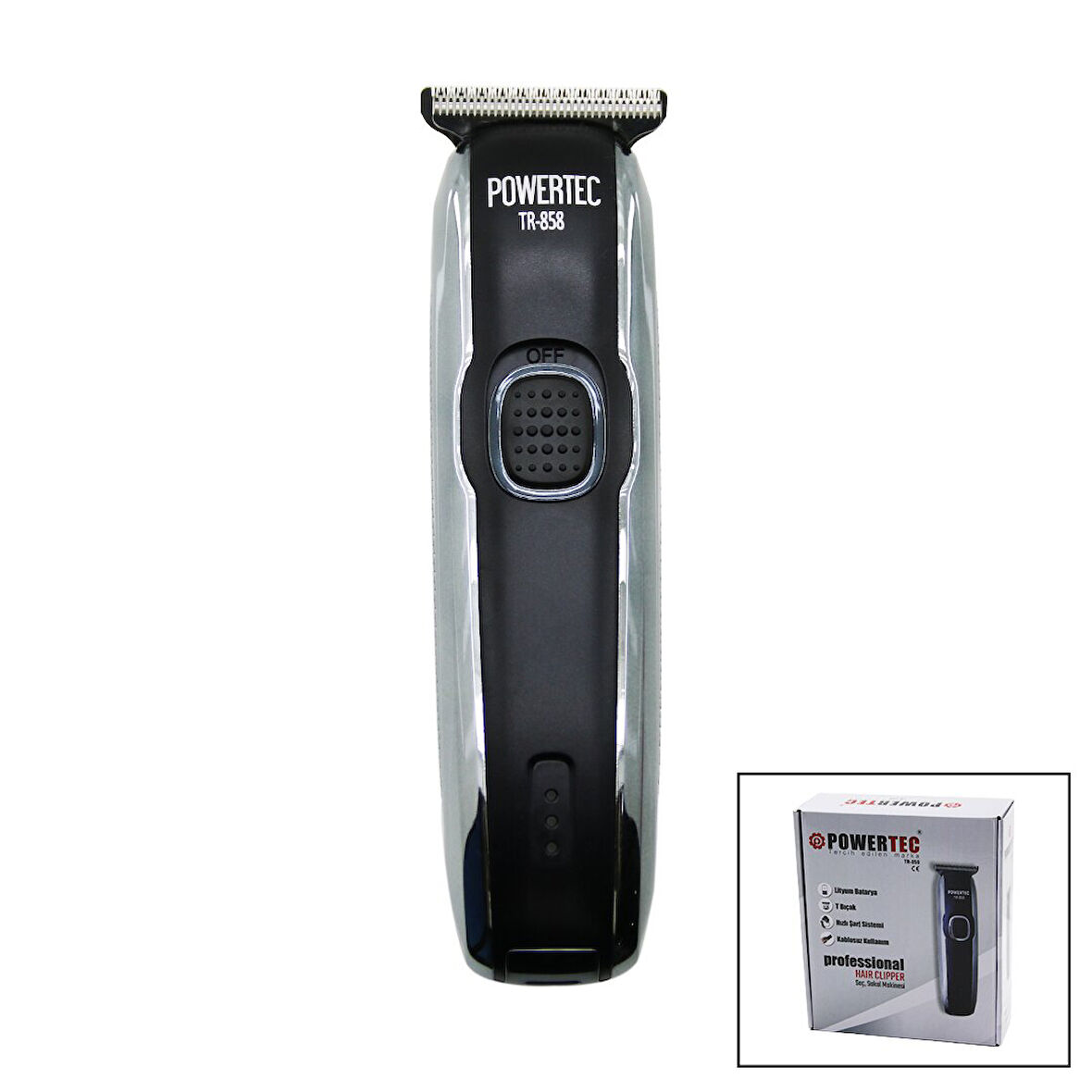 SAÇ SAKAL ENSE ÇİZİM TRAŞ MAKİNESİ  HIZLI USB ŞARJLI - ŞARJ GÖSTERGELİ - T BIÇAK - KROM KAPLAMA GÖVDE TR-858C  GO5060Gok110420