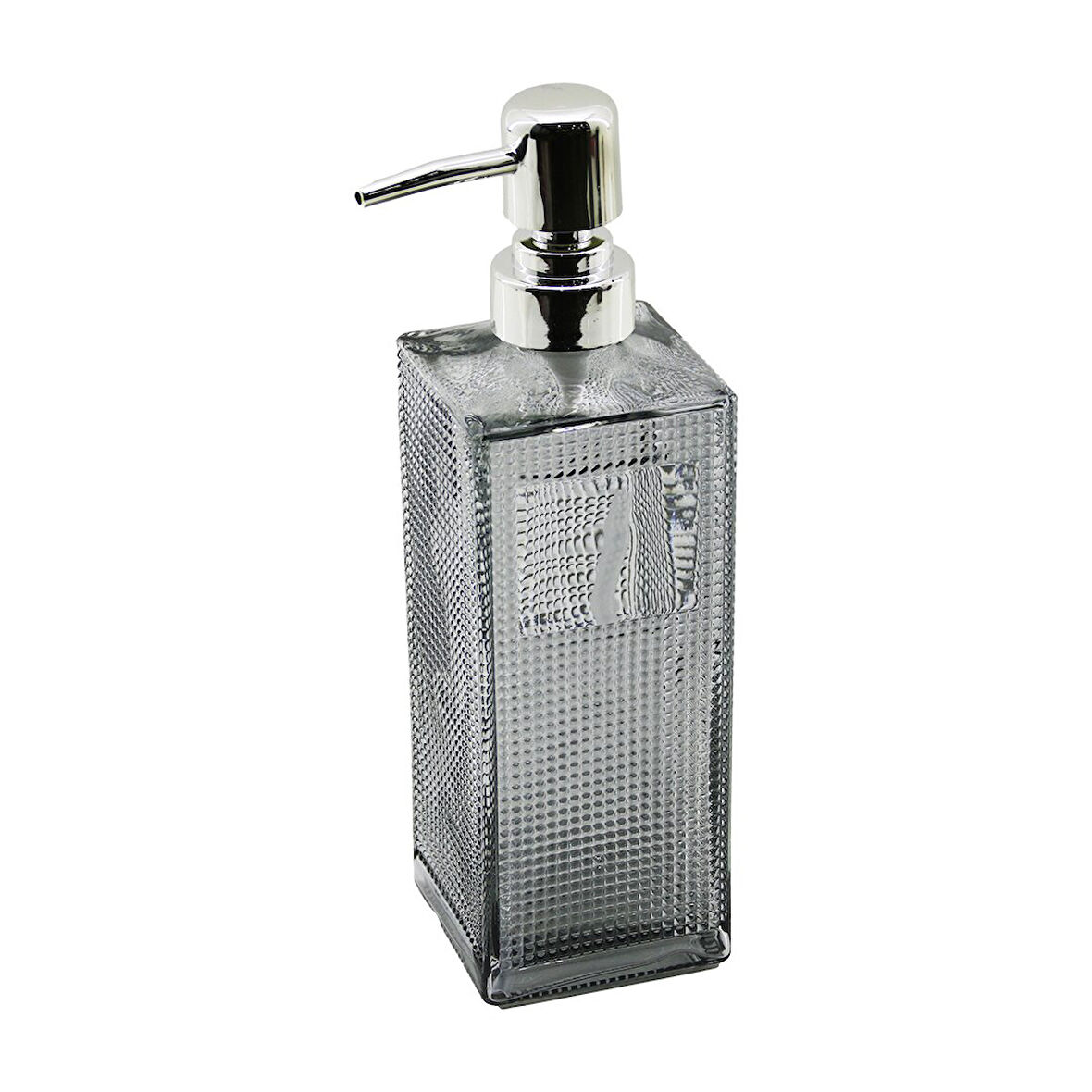 CAM KARE - ŞEFFAF ŞİŞE--BUZLU NOKTA DESEN SIVI SABUNLUK 450ML GÜMÜŞ PLASTİK POMPA  GO5060Gok210860