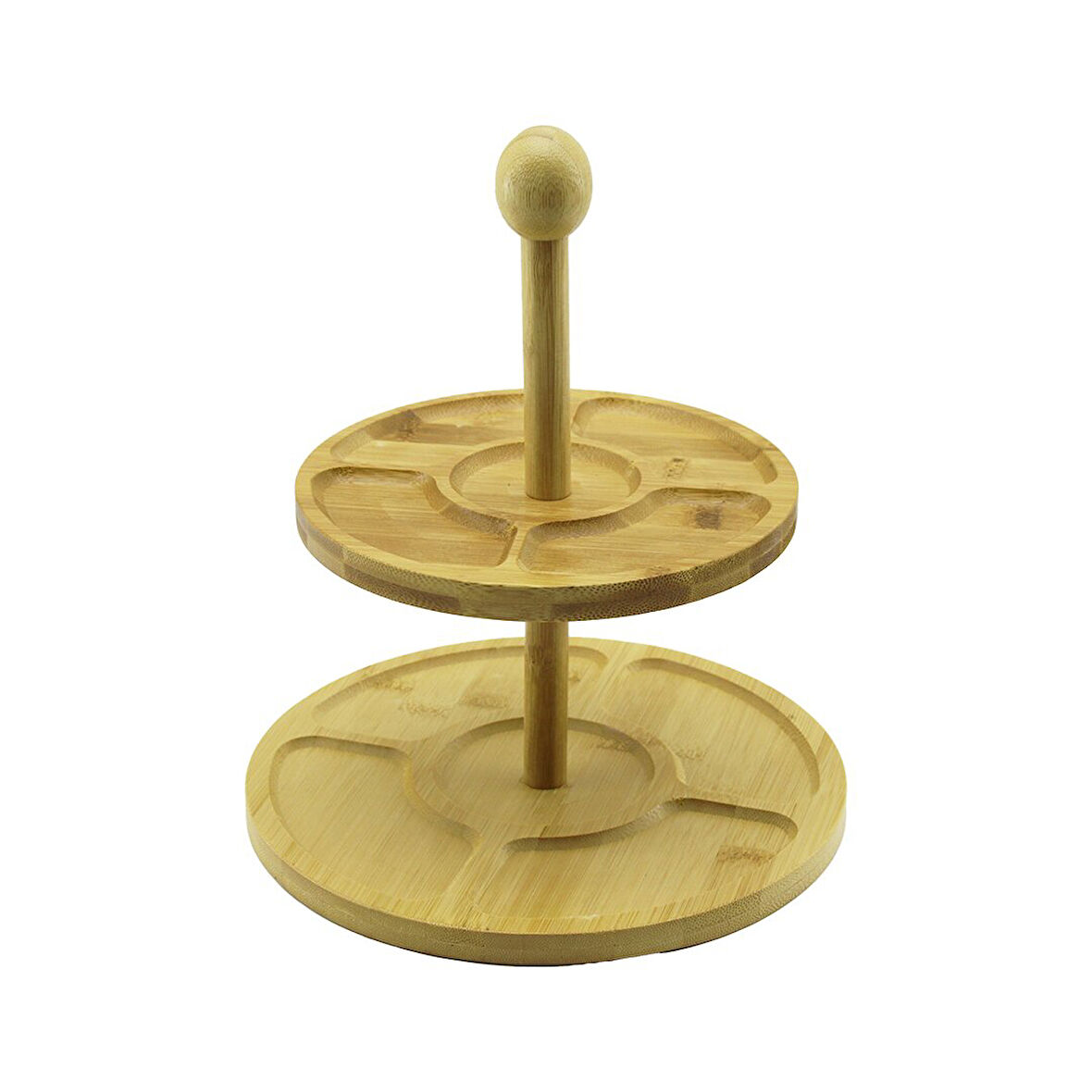 5 BÖLMELİ - YUVARLAK - 2 KATLI  AHŞAP BAMBU SUNUMLUK  ÇAP: 19.5CM -- 24.5CM  GO5060Gok223095