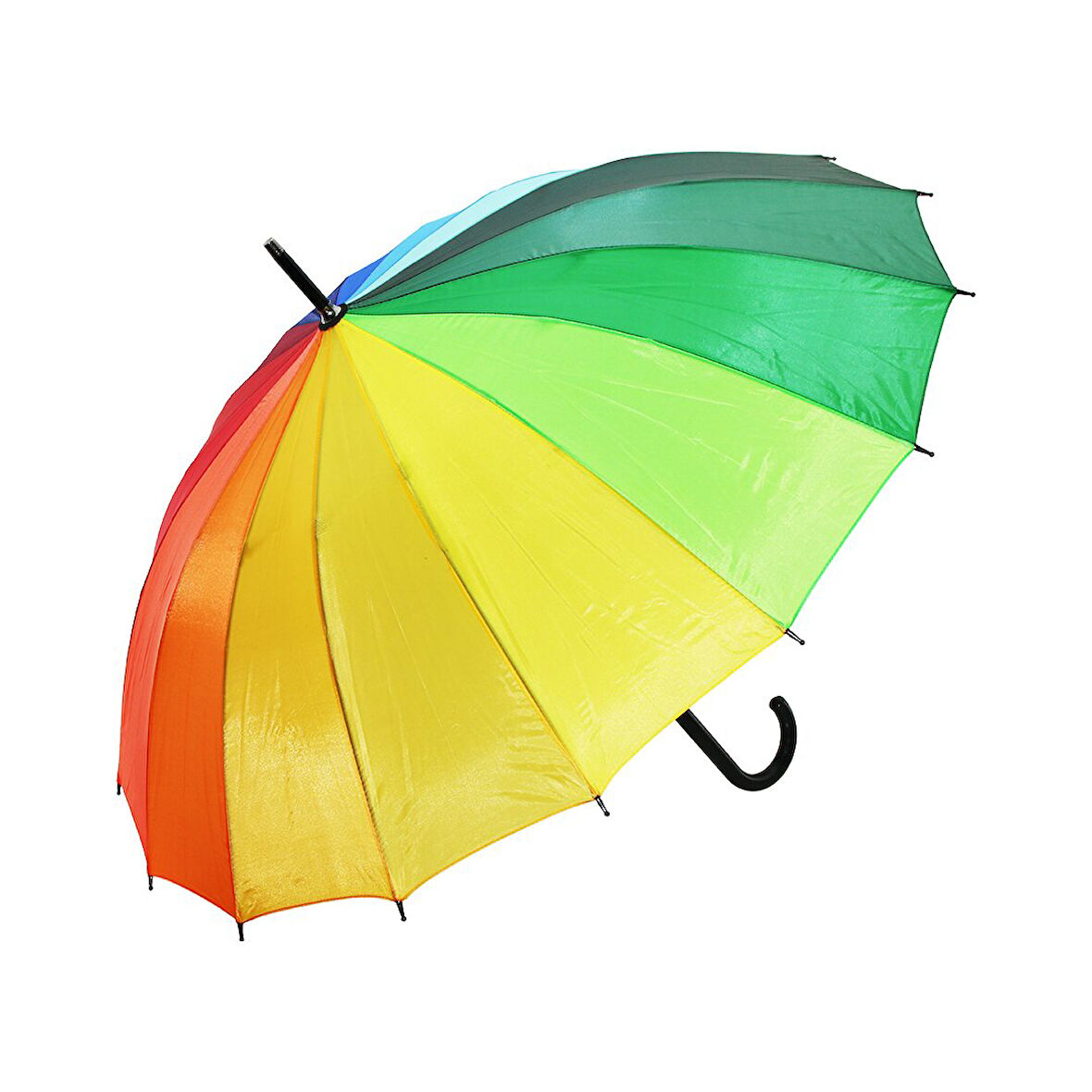 GÖKKUŞAĞI RENKLİ - FİBER 16 TELLİ  ŞEMSİYE  YARI OTOMATİK  SİYAH BASTON SAPLI  GO5060Gok181187