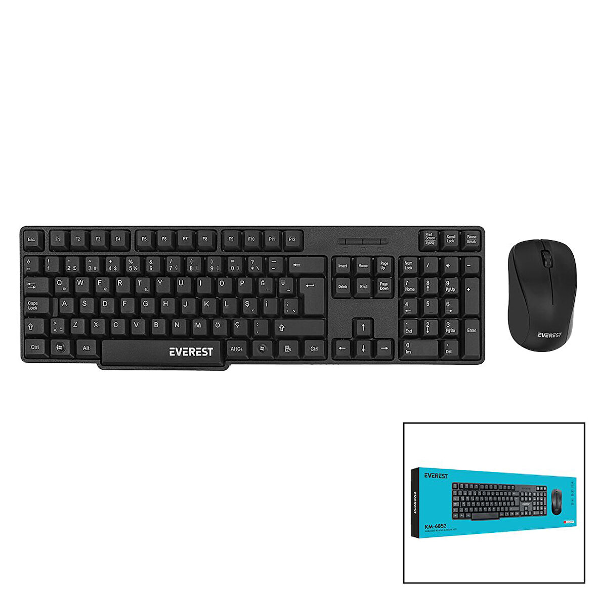 EVEREST KM-6852  KABLOSUZ  İNCE  KLAVYE - MOUSE  SETİ   Q KALVYE (5060)