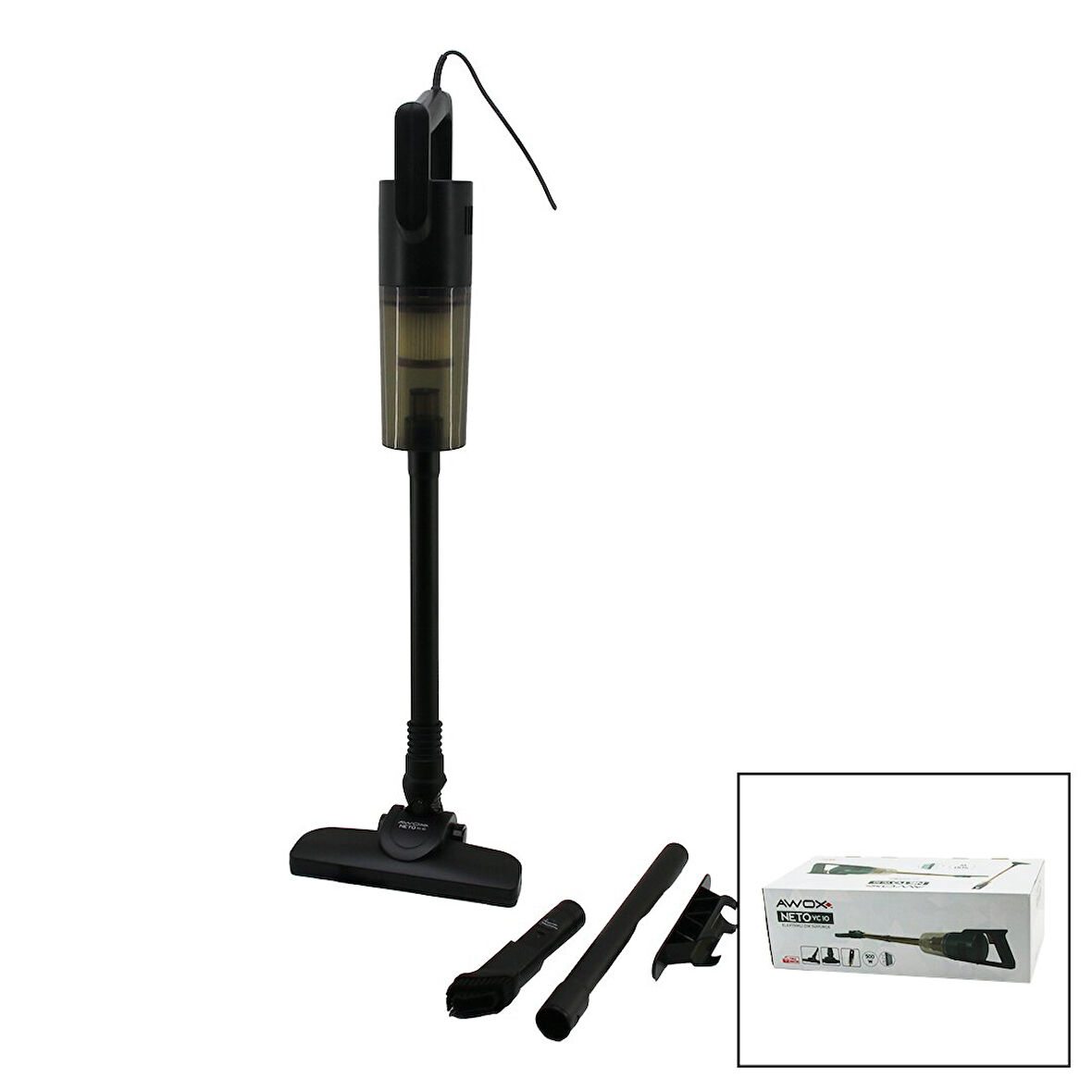 AWOX NETO VC-10 SİYAH METAL SAPLI DİK ELEKTRİKLİ SÜPÜRGE 500W 5MT KABLOSAP=75+35=110CMHEPA FİLTRE (5060)