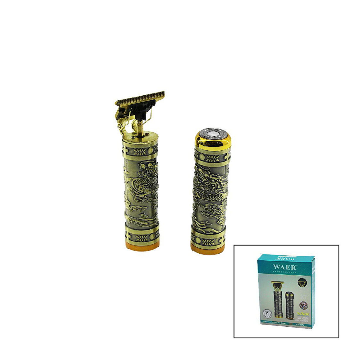 WAER WA-2074 X7 2Lİ SET SAÇ SAKAL KESME TRAŞ MAKİNESİ - TÜY ALMABASKILI METAL GÖVDET BIÇAKUSB ŞARJLI (5060)
