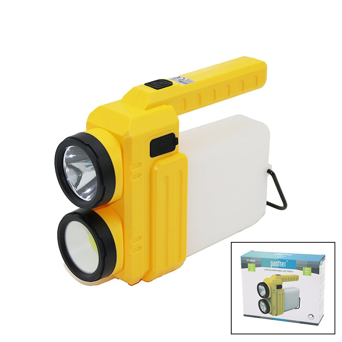 3İN 13W+COB LED+360°SMDEL FENERİ USB ŞARJ POWERBANK 1500LM IŞIK AYARI GÜN IŞIK - BEYAZ METAL ASKI+B42 PT-8439 (5060)