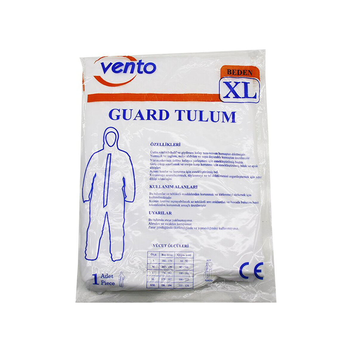 VENTO XL GUARD KORUYUCU TULUM BEYAZ - HAFİF - NON-WOVEN KUMAŞ BOY: 179-187CM - GÖĞÜS: 108-115CM (5060)