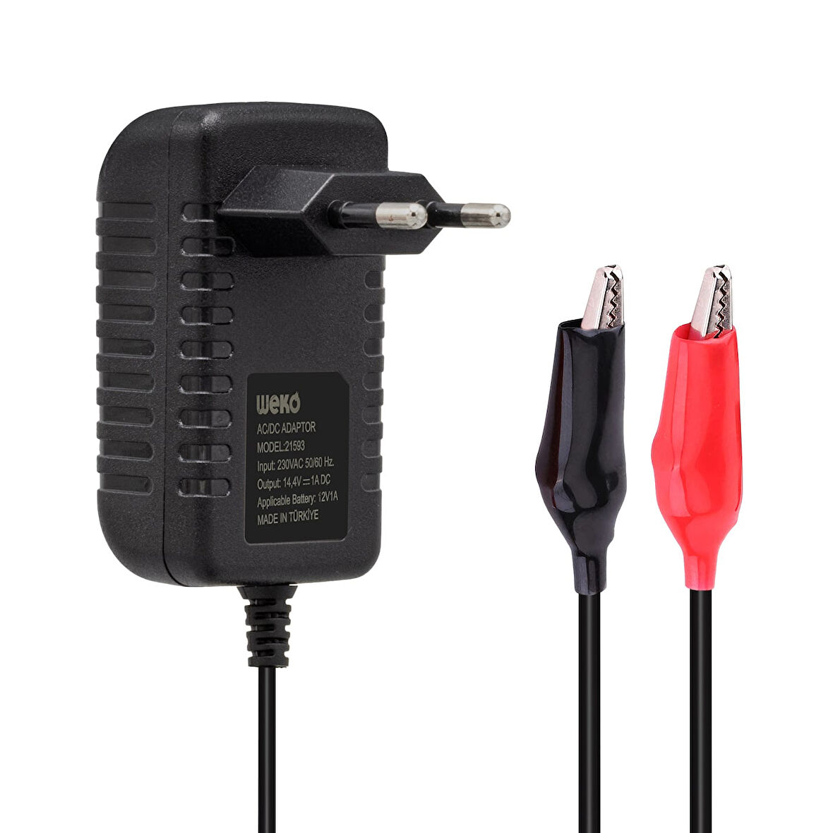 14.4 VOLT - 1 AMPER KROKODİL UÇLU KIRMIZI YEŞİL LEDLİ YERLİ ÜRETİM AKÜ ŞARJ CİHAZI (OUT :12V-1A) (5060)