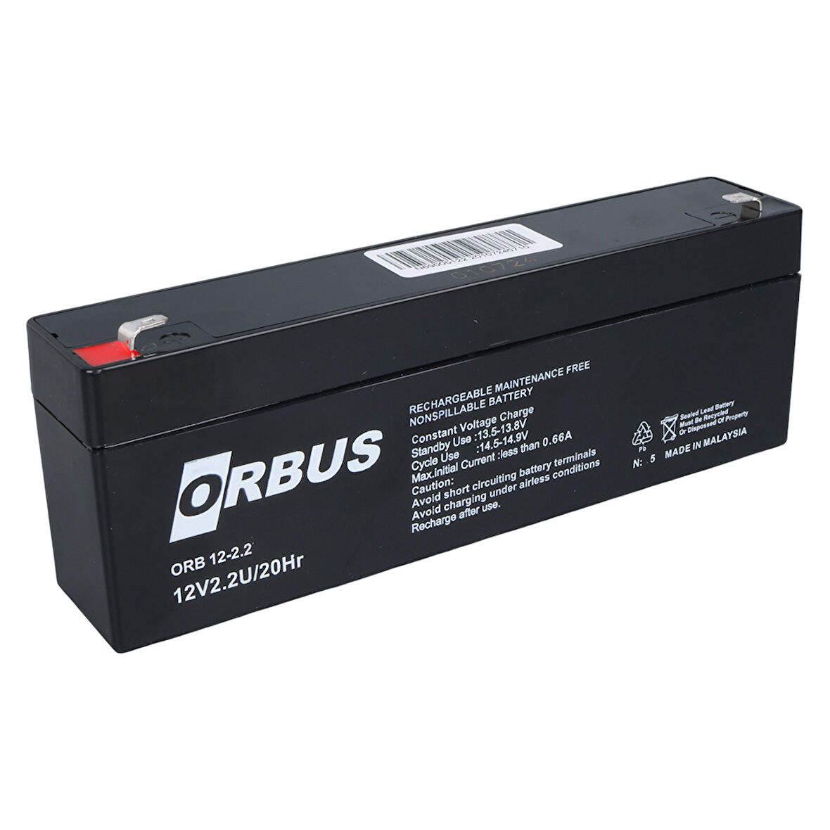 ORBUS 12 VOLT - 2.2 AMPER YATIK UZUN AKÜ (176 X 61 X 33 MM) (5060)