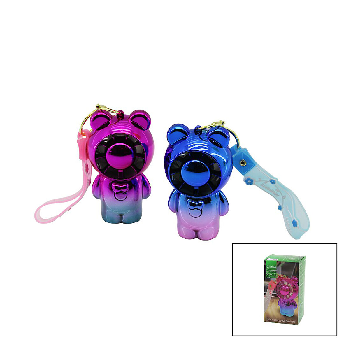 KİWİ KFAN-7400 AYICIK MODELİ EL TİPİ - MASA ÜSTÜ MİNİ FAN USB ŞARJLI ANAHTARLIKLI 2-KADEME HIZ PARLAK RENKLİ (5060)