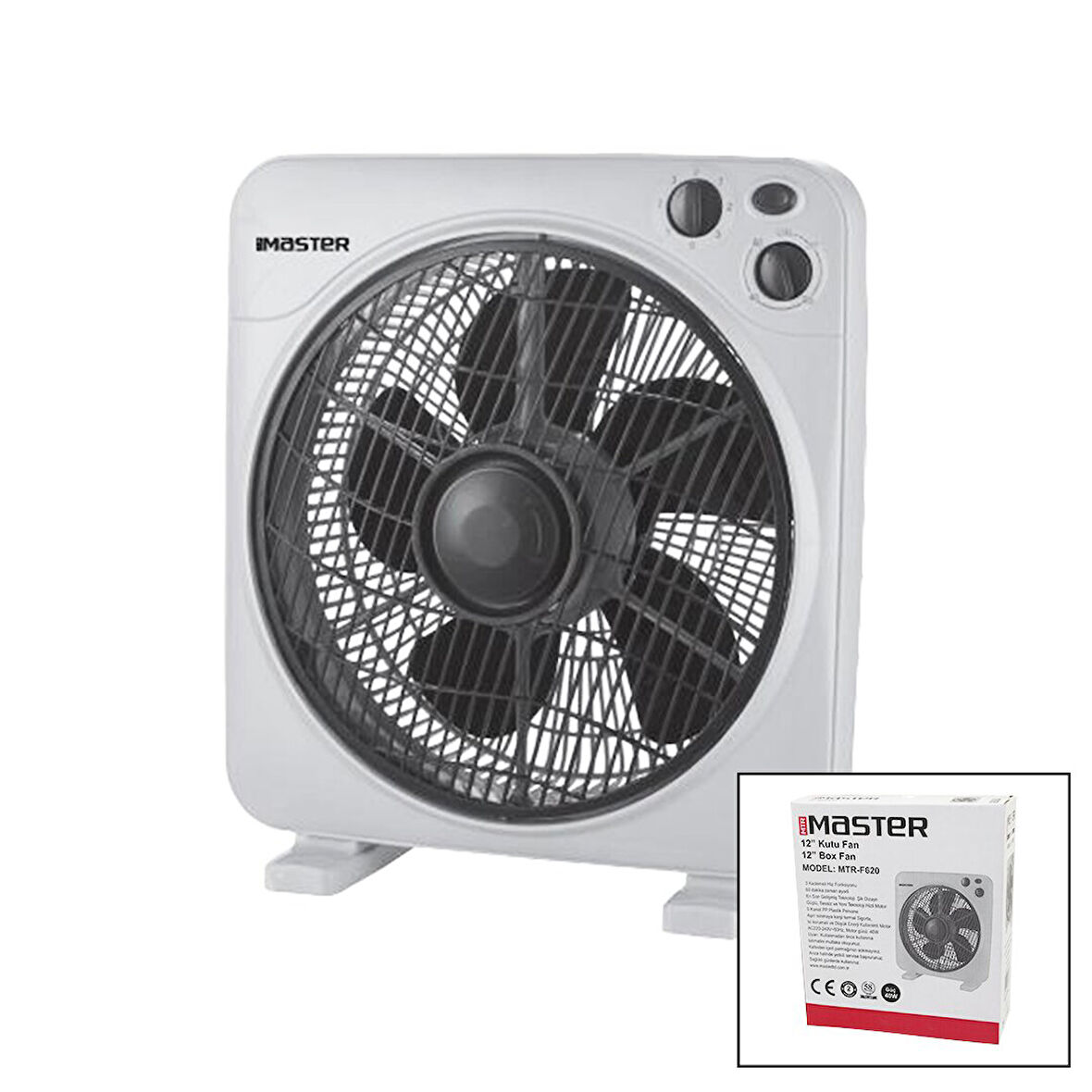 12 İNÇ  KUTU FAN  VANTİLATÖR  3 KADEME HIZ   5 PLASTİK KANAT  40W   60DK.ZAMAN AYARLI  MTR-F620 (5060)