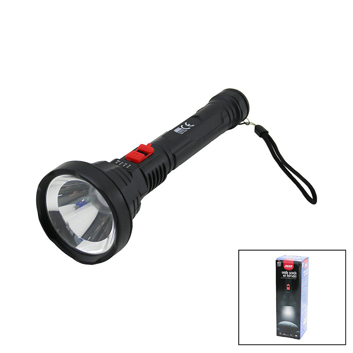 USB ŞARJLI=5V 1W LED EL FENERİ 3-KADEME IŞIK - FLAŞÖR ŞARJ GÖSTERGE 70LÜMEN 25.7CM (5060)