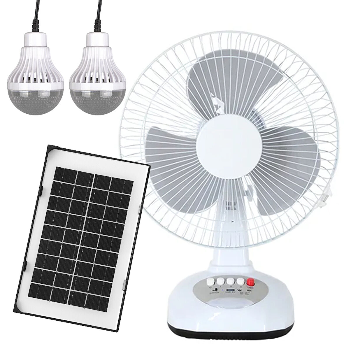 3 KADEMELİ FAN VANTİLATÖR AMPUL - LEDLİ - SOLARLI POWERBANK (5060)