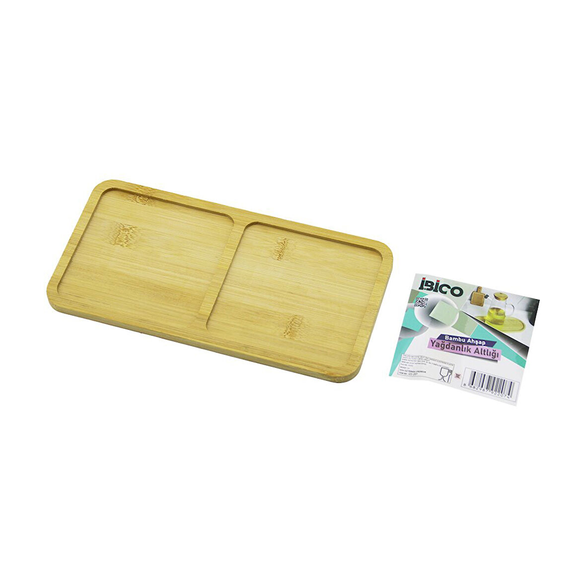 DİKDÖRTGEN 2 BÖLMELİ AHŞAP BAMBU YAĞDANLIK ALTLIK MİNİ TEPSİ 12 X 23.4 X 0.8CM (5060)