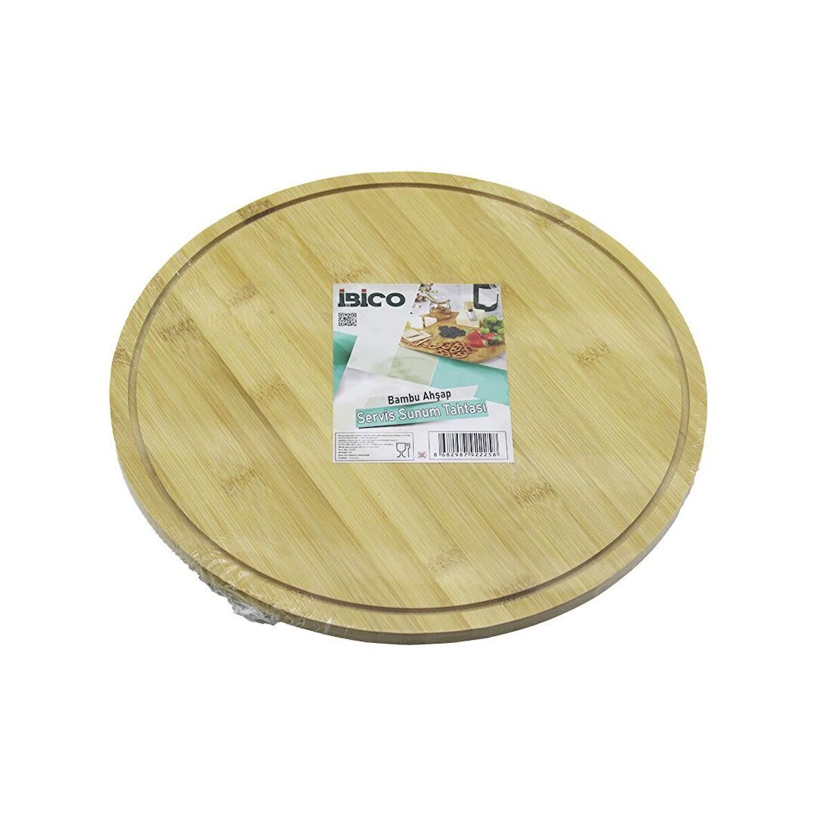 YUVARLAK DÖNER TABLALI AHŞAP BAMBU SUNUM TEPSİSİ TAHTASI =29.7CM - MİNİ SOFRA KANALLI KENAR (5060)