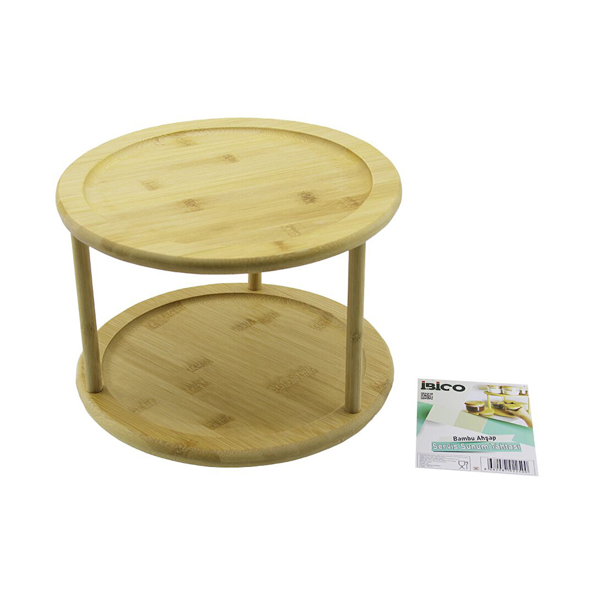2 KATLI YUVARLAK=24.5CM DÖNER TABLALI AHŞAP BAMBU SUNUM TEPSİSİ - MİNİ SOFRA (5060)