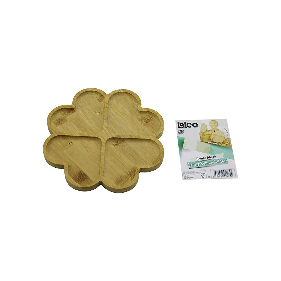 YUVARLAK 4 KALP BÖLMELİ AHŞAP BAMBU SERVİS SUNUM TEPSİ - TAHTASI 21 X 1.4CM (5060)