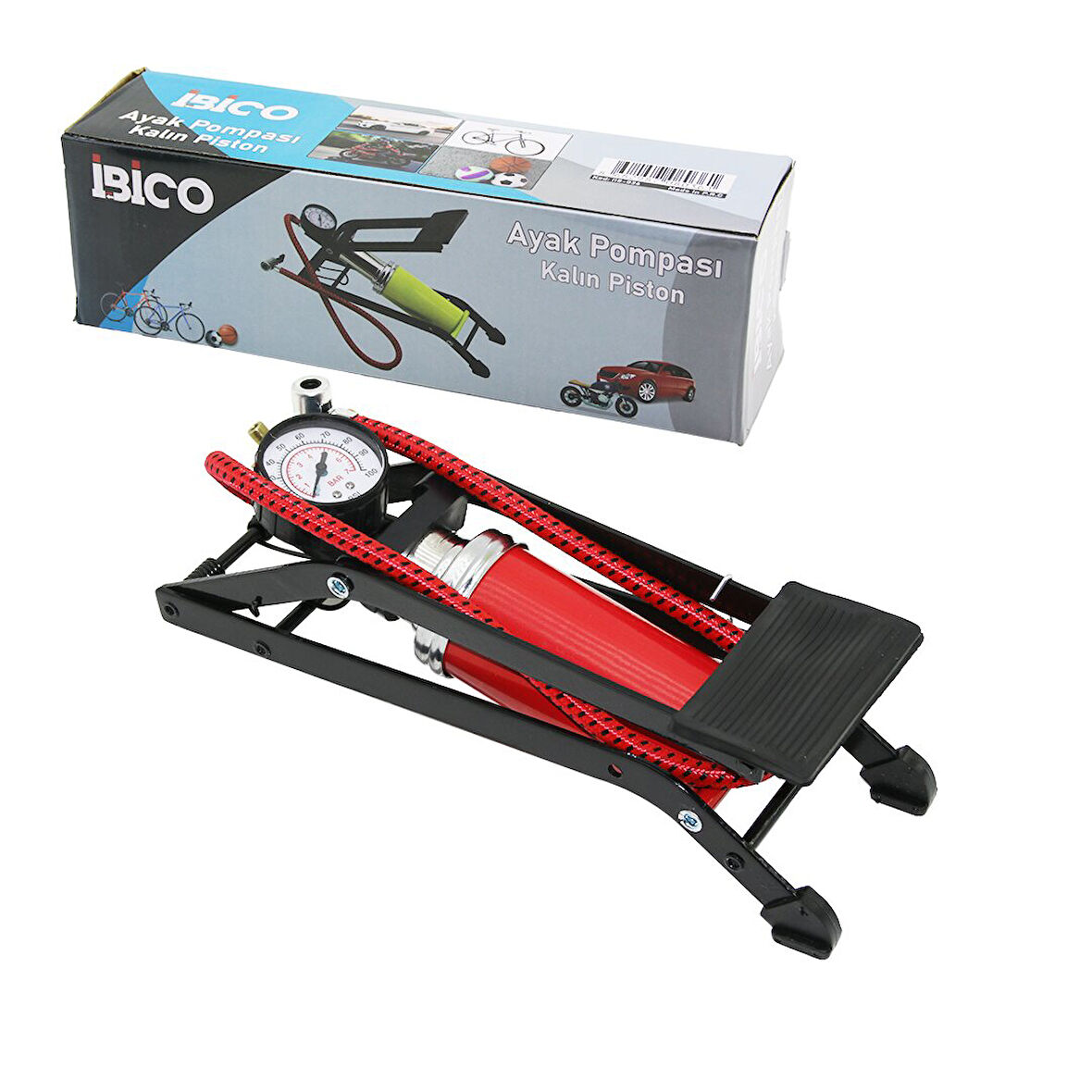 YATAY MODEL KALIN PİSTONLU AYAK POMPASI OTO-ARAÇ - BİSİKLET-MOTOR LASTİK - TOP - ŞİŞME YATAK-HAVUZ (5060)