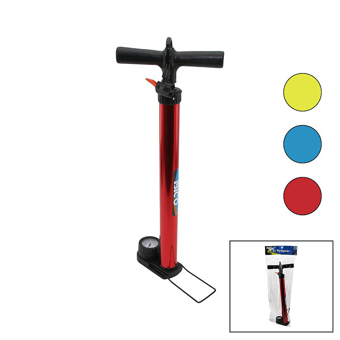 SAATLİ İRAN EL POMPASI METAL GÖVDE PLASTİK KOL - ALTLIK 55 CM TOP - BİSİKLET - MOTOR (5060)