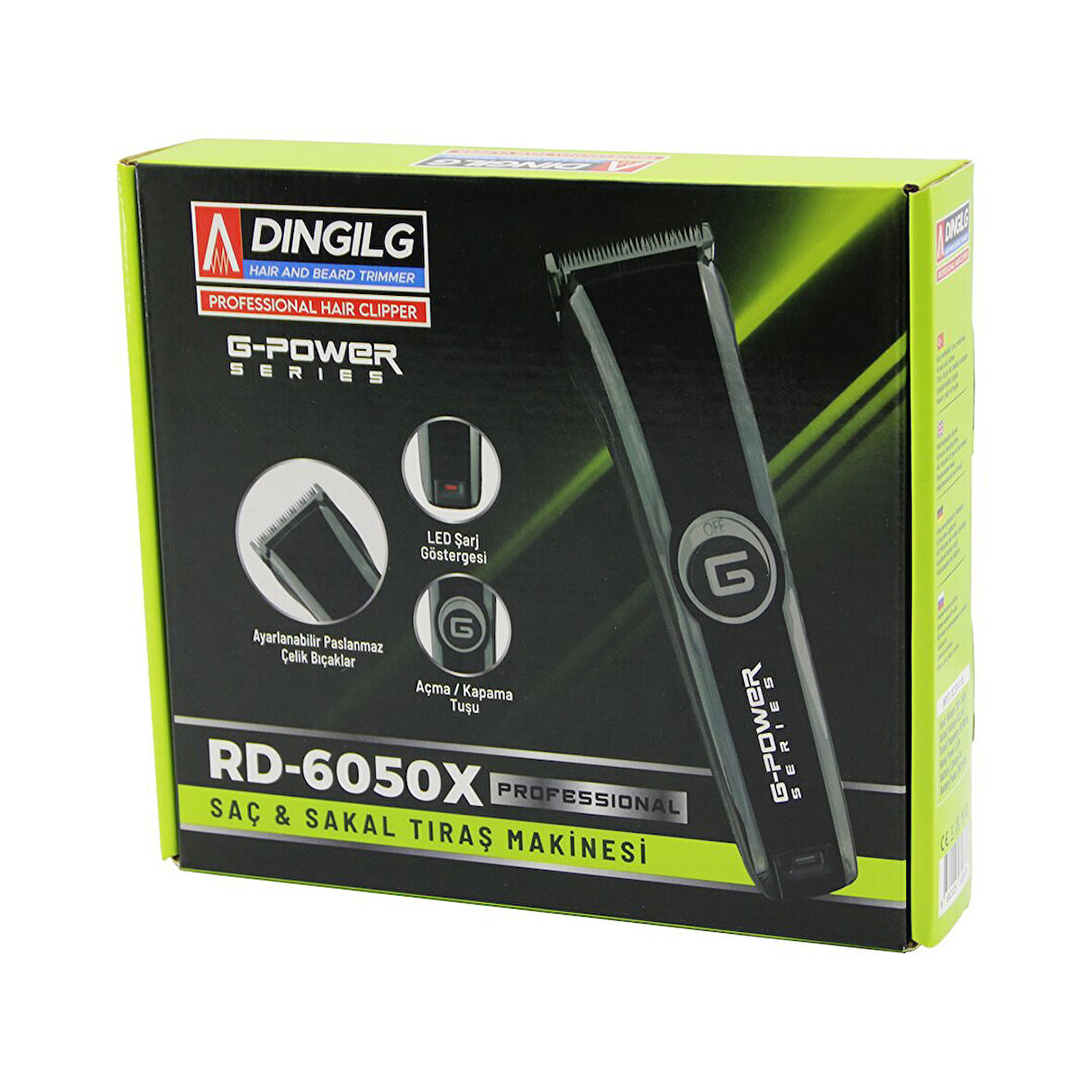 SAÇ SAKAL KESME - TRAŞ MAKİNESİ FİŞ ŞARJLI=LED GÖSTERGE AYARLI BIÇAK=0.1-05MM RD-6050X G-POWERG-PLUS (5060)