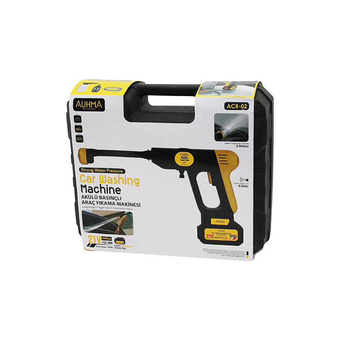 OTO - ARAÇ YIKAMA MAKİNESİ ŞARJLI - YEDEK BATARYALI 180W - 19000 RPM -13000 mAh - 21V -5MT HORTUM- 0.8bar ACR-02 (5060)