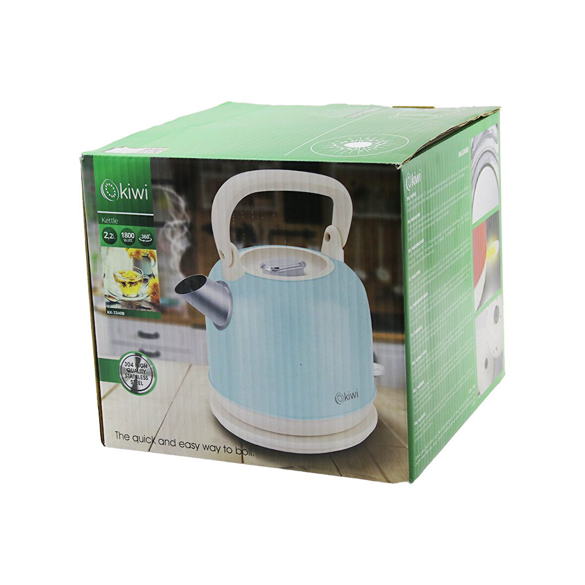 KİWİ KK-3340B MAVİ NOSTALJİ DEMLİK MODELÇELİK KETTLE SU ISITICI 2.2LT 1800W PASLANMAZ ÇELİK GÖVDE- GİZLİ RESİZTANS (5060)