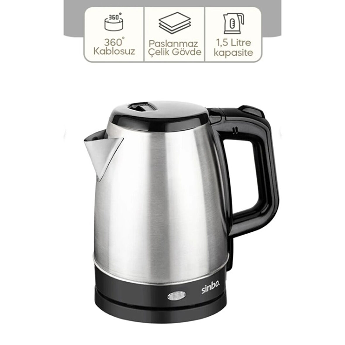 ÇELİK KETTLE 1.7LT GİZLİ REZİSTANS - KABLOSUZ SK-8015 (5060)