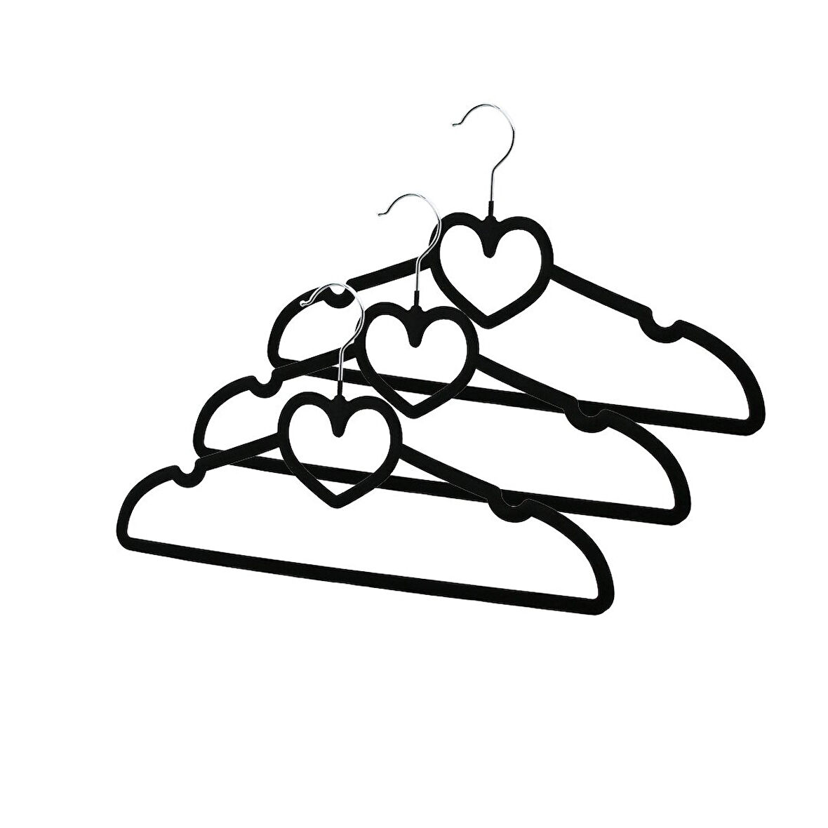 3PCS SİYAH KADİFE KAPLI - KALPLİ PLASTİK ASKI METAL UÇLU (5060)