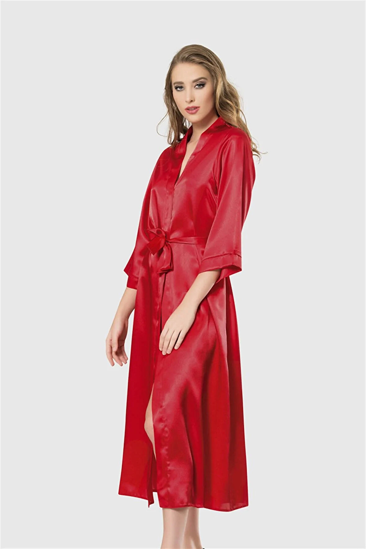 Arias Closet Kırmızı Uzun Saten Sabahlık OZN-12543