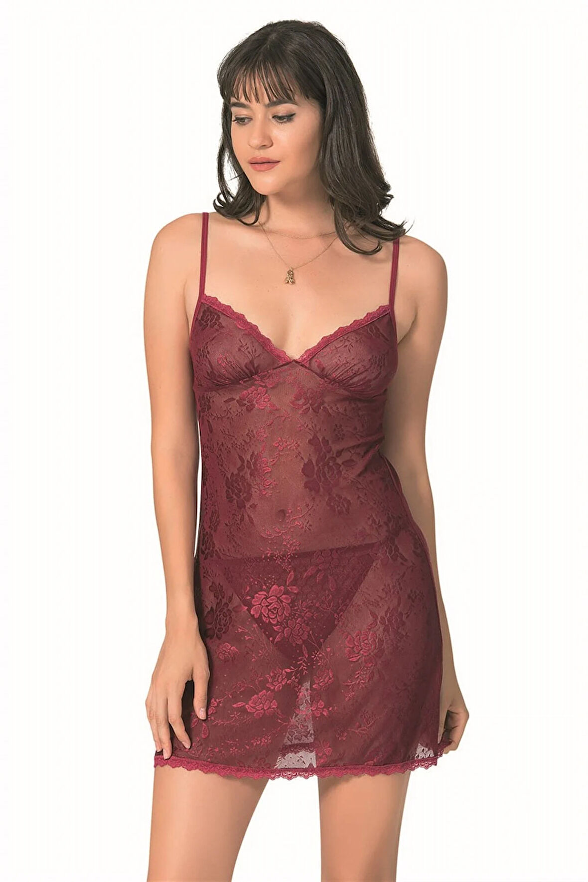 Arias Closet Bordo Kısa Jakarlı Gecelik OZN-12710