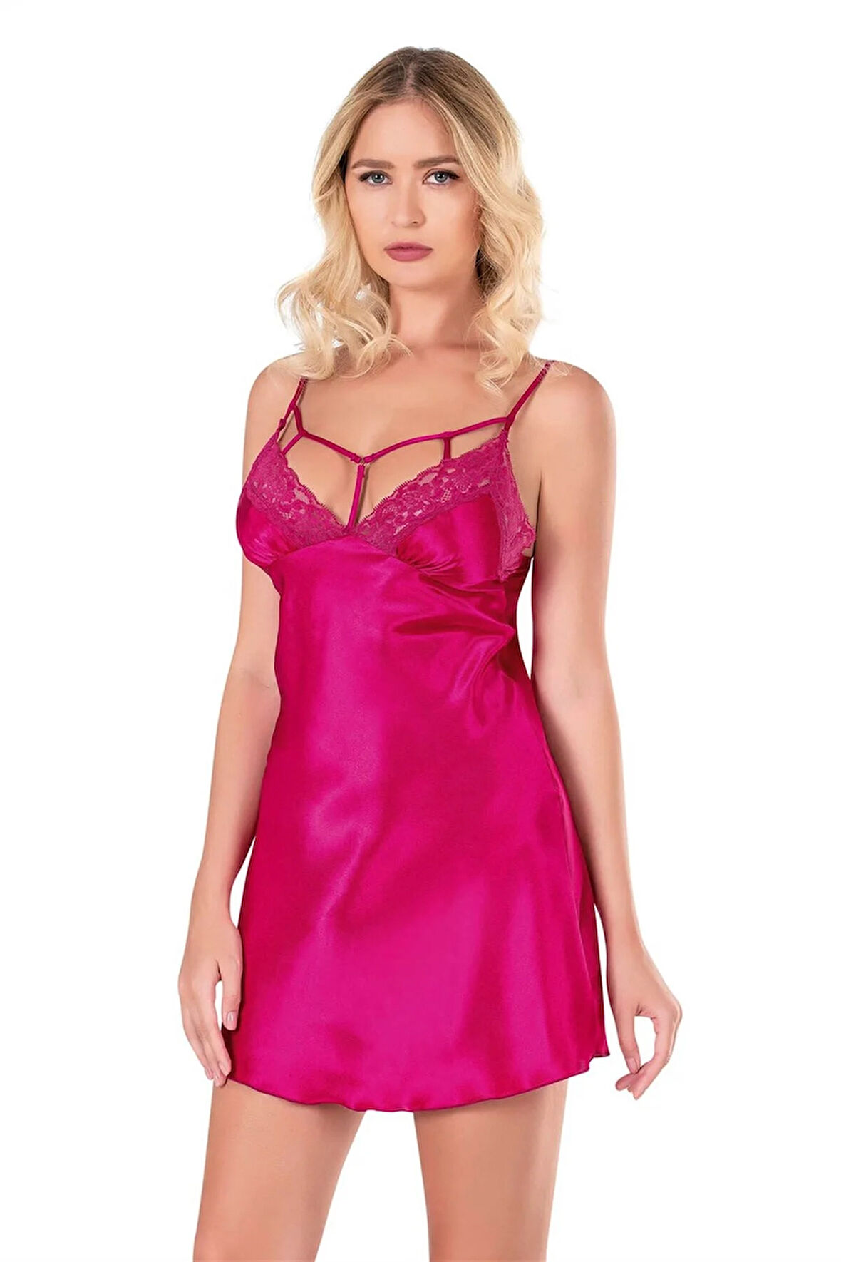 Arias Closet Vişne Kısa Saten Gecelik OZN-14151