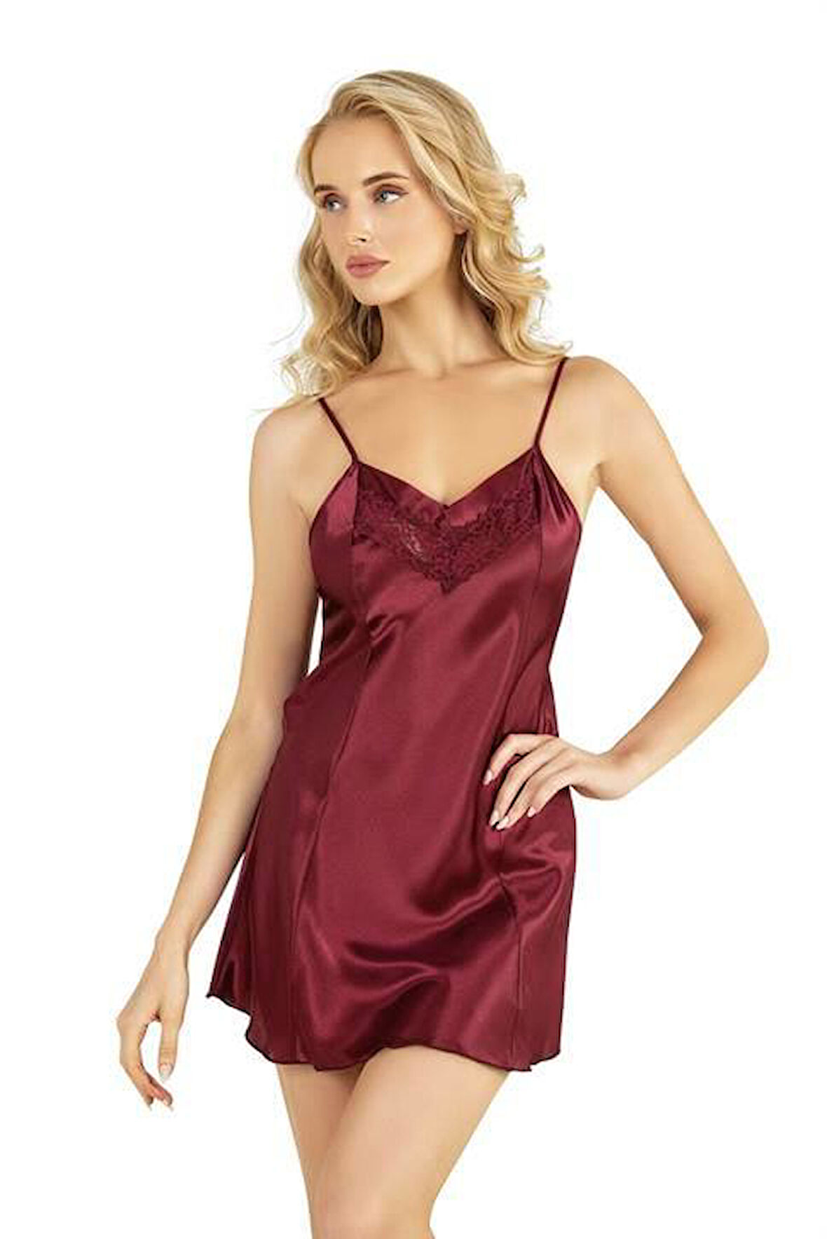Arias Closet Bordo Kısa Saten Gecelik 8231 OZN-22634