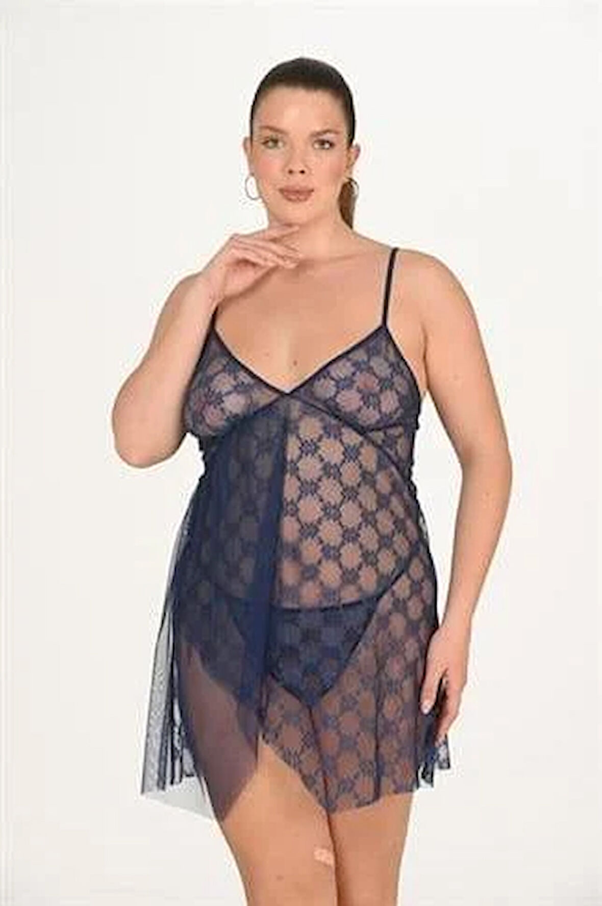 Arias Closet Büyük Beden Lacivert Gecelik 3046 OZN-22677