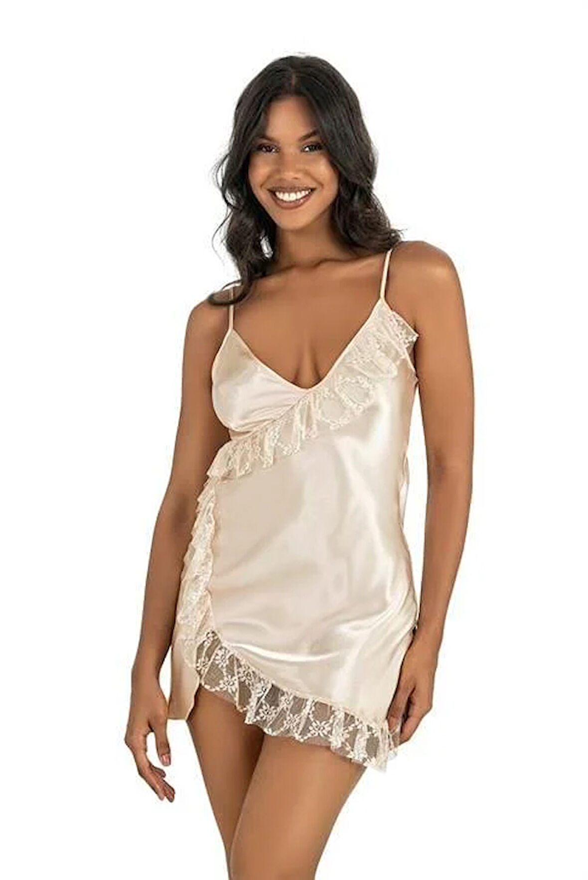 Arias Closet Fildişi Kısa Saten Gecelik 8229 OZN-22712