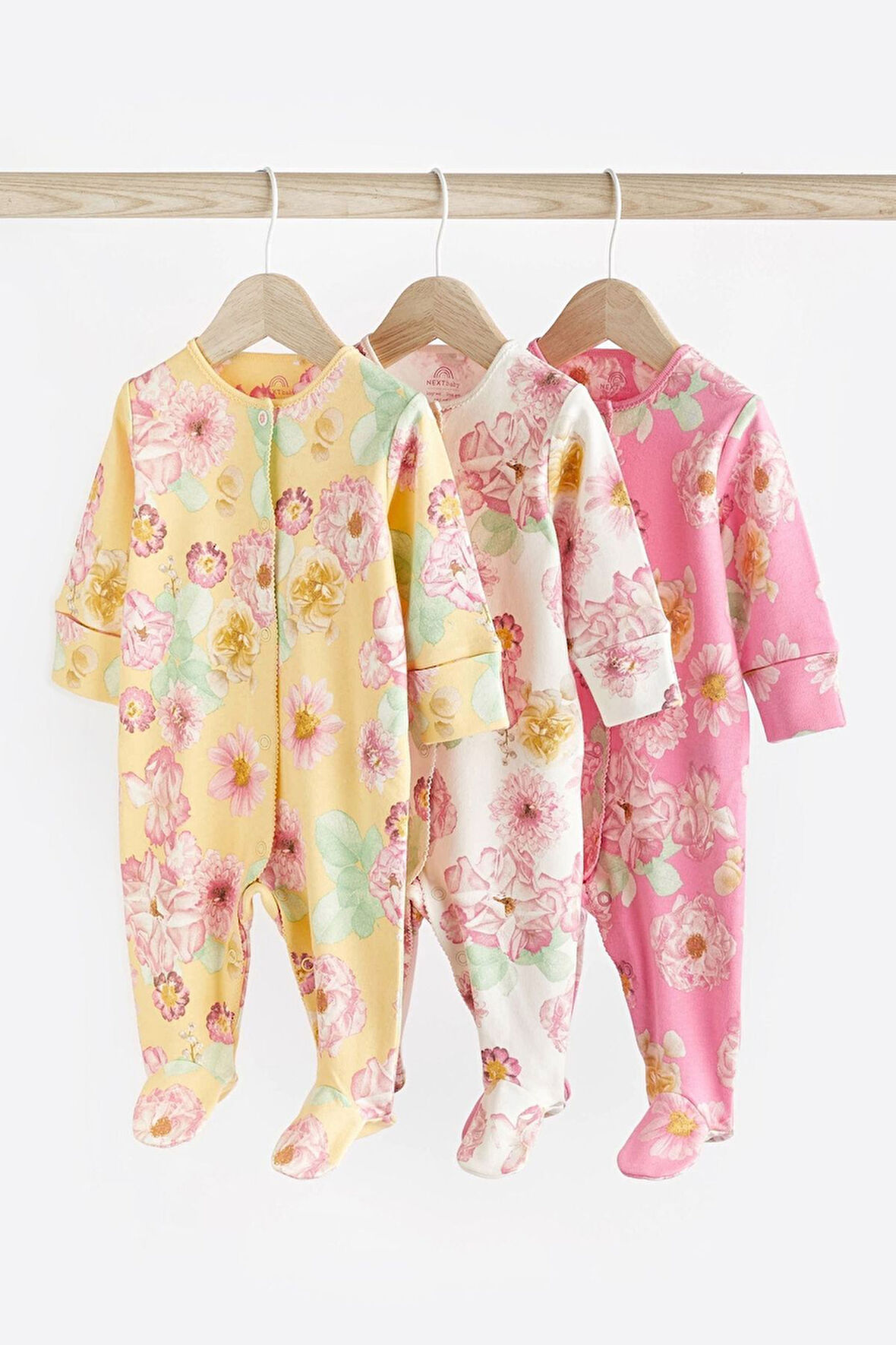 Next Baby % 100 Pamuklu Pembe Çiçekli 3’lü Tulum Set