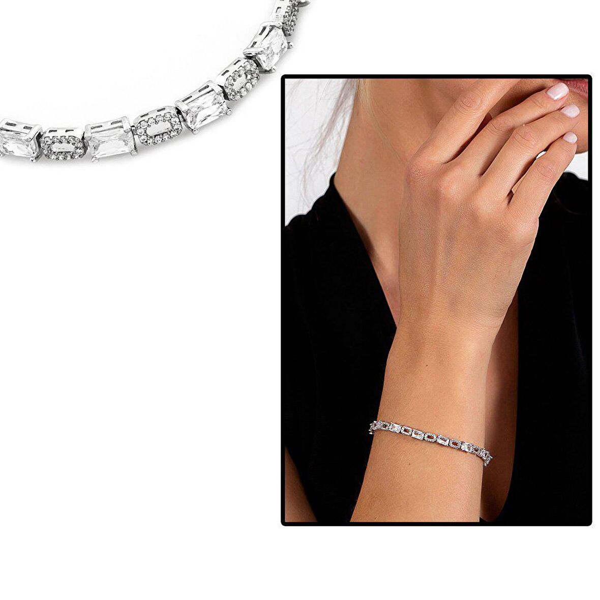 Tesbihane Starlight Diamond Pırlanta Montür Zirkon Taşlı Orta Boy 925 Ayar Gümüş Su Yolu Bileklik