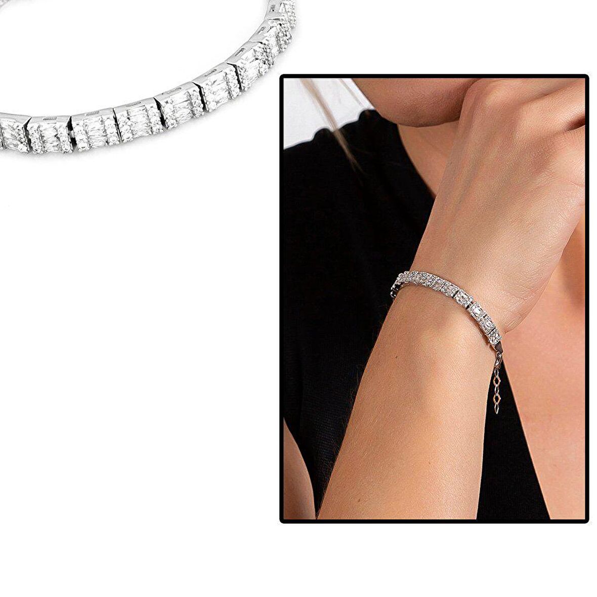 Tesbihane Starlight Diamond Pırlanta Montür Mikro Taşlı Orta Boy 925 Ayar Gümüş Su Yolu Bileklik