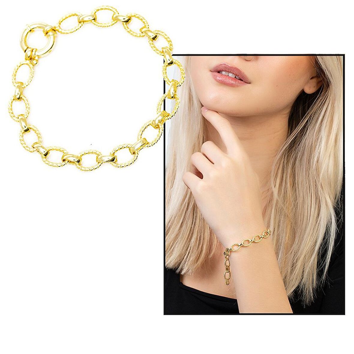 Gold Renk Halloy Model 925 Ayar Gümüş Kadın Bileklik
