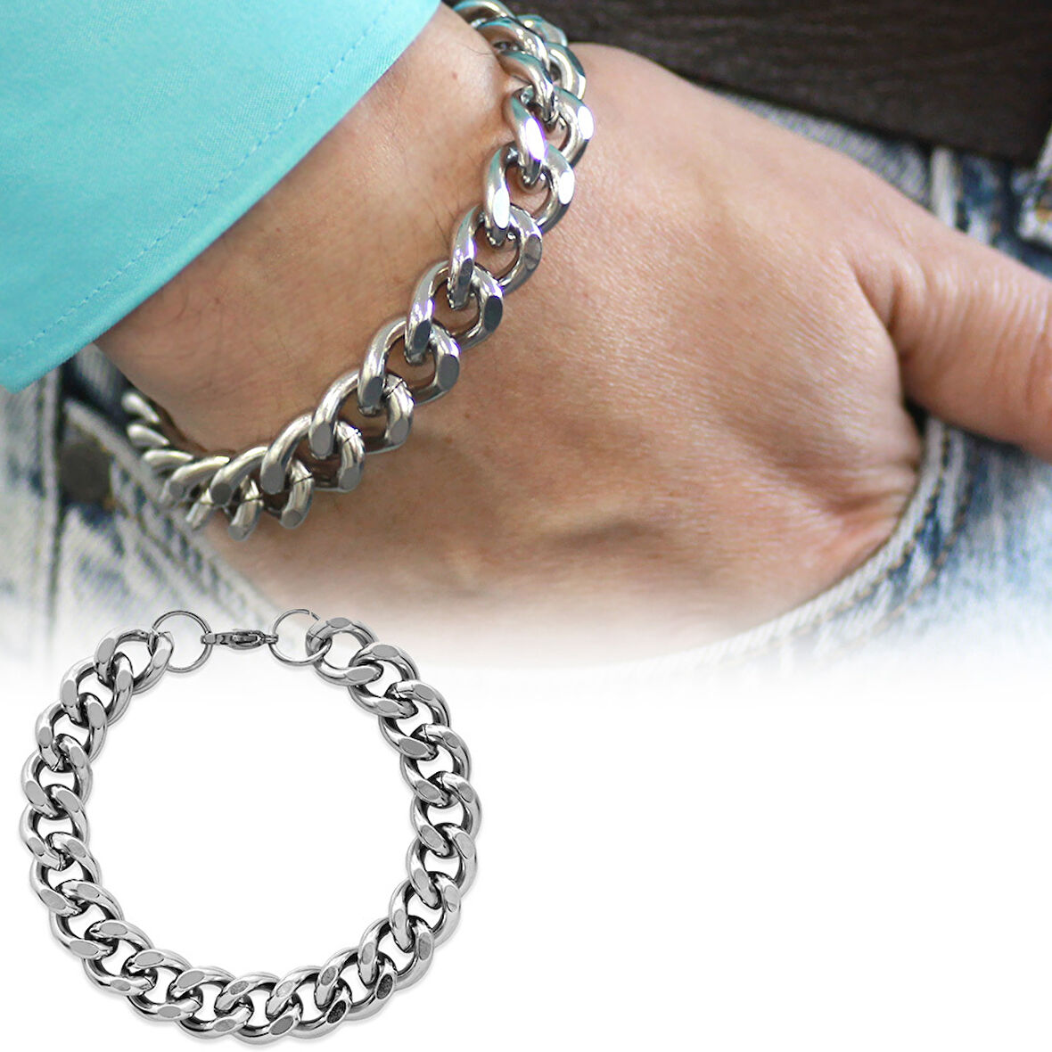 Silver Renk Gurmet Zincirli Modern Tasarım Erkek Çelik Bileklik